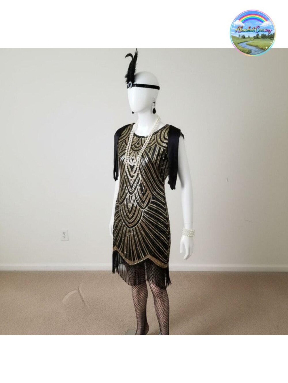 Sequin Fringed Flapper Dress with 20s Accessories Set